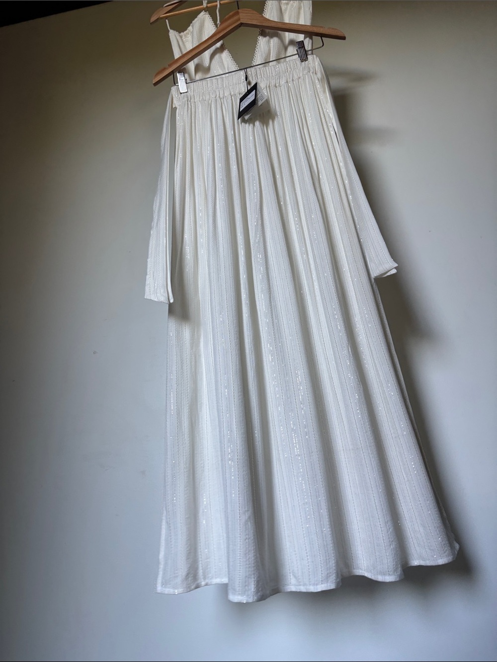 America & Beyond Blanc De Blanc Halter Maxi Dress Silver Lurex Stripe Size Small - Picture 10 of 11